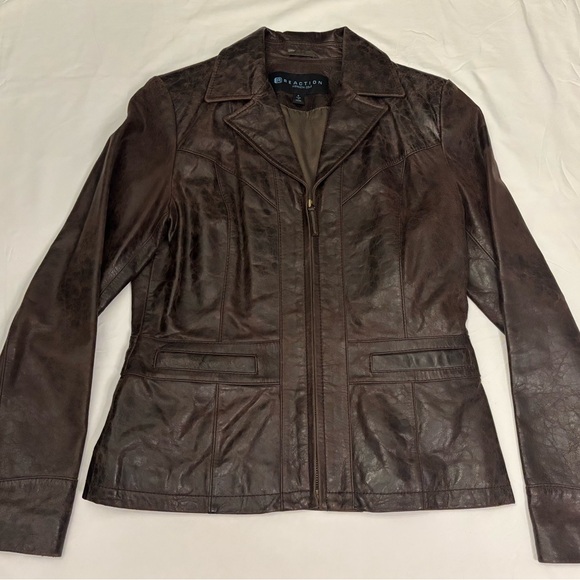 Reaction by Kenneth Cole women’s Brown Leather Jacket - Picture 1 of 15